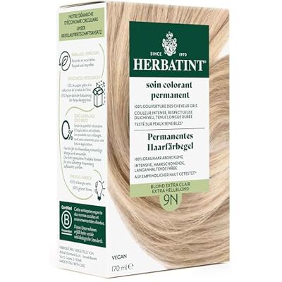 Herbatint Permanentes Haarfärbegel 9N Extra Hellblond – 170 ml I Ohne Ammoniak, optimale Grauhaarabdeckung I Auf empfindlicher Haut getestet, mit 8 Pflanzenextrakten Herbatint Permanentes Haarfärbegel 9N Extra Hellblond – 170 ml I Ohne Ammoniak, optimale Grauhaarabdeckung I Auf empfindlicher Haut getestet, mit 8 Pflanzenextrakten