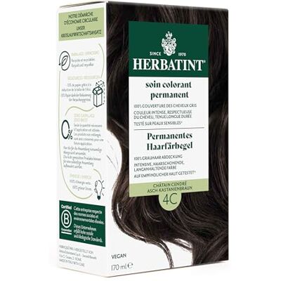 Herbatint Permanentes Haarfärbegel 4C Asch–Kastanienbraun – 170 ml I Ohne Ammoniak, optimale Grauhaarabdeckung I Auf empfindlicher Haut getestet, mit 8 Pflanzenextrakten Herbatint Permanentes Haarfärbegel 4C Asch–Kastanienbraun – 170 ml I Ohne Ammoniak, optimale Grauhaarabdeckung I Auf empfindlicher Haut getestet, mit 8 Pflanzenextrakten