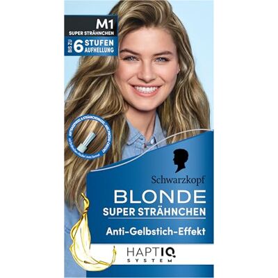 Schwarzkopf M1 Super Strähnchen (103 ml), Strähnchen Set für Öl-aktiviertes Haare Aufhellen mit HaptIQ System, bis zu 6 Stufen aufhellen für sonnengeküsste Strähnchen Schwarzkopf M1 Super Strähnchen (103 ml), Strähnchen Set für Öl-aktiviertes Haare Aufhellen mit HaptIQ System, bis zu 6 Stufen aufhellen für sonnengeküsste Strähnchen