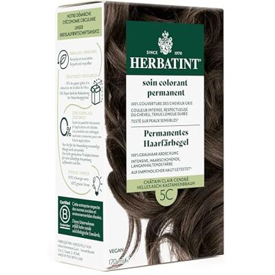 Herbatint Permanentes Haarfärbegel 5C Helles Asch–Kastanienbraun – 170 ml I Ohne Ammoniak, optimale Grauhaarabdeckung I Auf empfindlicher Haut getestet, mit 8 Pflanzenextrakten Herbatint Permanentes Haarfärbegel 5C Helles Asch–Kastanienbraun – 170 ml I Ohne Ammoniak, optimale Grauhaarabdeckung I Auf empfindlicher Haut getestet, mit 8 Pflanzenextrakten
