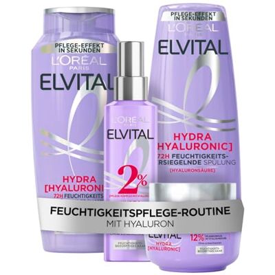 L'Oreal Paris L'Oréal Paris Elvital Haarpflege-Routine für feuchtigkeitsbedürftiges Haar: Hydra Hyaluronic Set mit Hyaluronsäure, Shampoo 300ml, Spülung 250ml, Serum 150ml und Maske 300ml L'Oreal Paris L'Oréal Paris Elvital Haarpflege-Routine für feuchtigkeitsbedürftiges Haar: Hydra Hyaluronic Set mit Hyaluronsäure, Shampoo 300ml, Spülung 250ml, Serum 150ml und Maske 300ml