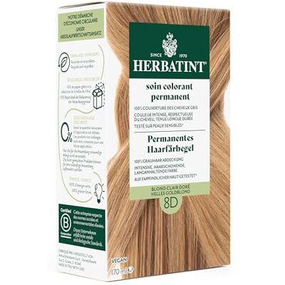 Herbatint Permanentes Haarfärbegel 8D Helles Goldblond – 170 ml I Ohne Ammoniak, optimale Grauhaarabdeckung I Auf empfindlicher Haut getestet, mit 8 Pflanzenextrakten Herbatint Permanentes Haarfärbegel 8D Helles Goldblond – 170 ml I Ohne Ammoniak, optimale Grauhaarabdeckung I Auf empfindlicher Haut getestet, mit 8 Pflanzenextrakten