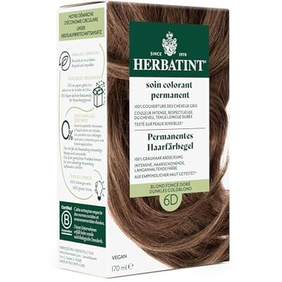 Herbatint Permanentes Haarfärbegel 6D Dunkles Goldblond – 170 ml I Ohne Ammoniak, optimale Grauhaarabdeckung I Auf empfindlicher Haut getestet, mit 8 Pflanzenextrakten Herbatint Permanentes Haarfärbegel 6D Dunkles Goldblond – 170 ml I Ohne Ammoniak, optimale Grauhaarabdeckung I Auf empfindlicher Haut getestet, mit 8 Pflanzenextrakten