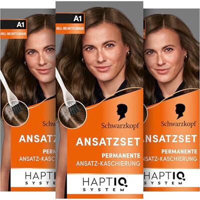 Schwarzkopf Ansatzset A1 Hell-bis Mittelbraun Stufe 3 (44,5 ml), dauerhafte Haarfarbe zum Haaransatz kaschieren in nur 10 Minuten, Ansatzfarbe für harmonische Übergänge Schwarzkopf Ansatzset A1 Hell-bis Mittelbraun Stufe 3 (44,5 ml), dauerhafte Haarfarbe zum Haaransatz kaschieren in nur 10 Minuten, Ansatzfarbe für harmonische Übergänge
