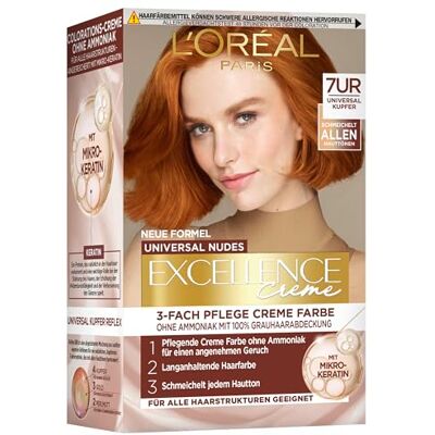 L'Oreal Paris L'Oréal Paris Permanente Haarfarbe für jeden Hautton, Coloration ohne Ammoniak, Universale Nude-Töne mit vollständiger Grauhaarabdeckung, Excellence Creme, Nr. 7UR Universal Kupfer, 1 Stück L'Oreal Paris L'Oréal Paris Permanente Haarfarbe für jeden Hautton, Coloration ohne Ammoniak, Universale Nude-Töne mit vollständiger Grauhaarabdeckung, Excellence Creme, Nr. 7UR Universal Kupfer, 1 Stück