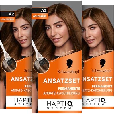 Schwarzkopf Ansatzset A2 Goldbraun Stufe 3 (44,5 ml), dauerhafte Haarfarbe zum Haaransatz kaschieren in nur 10 Minuten, Ansatzfarbe für harmonische Übergänge Schwarzkopf Ansatzset A2 Goldbraun Stufe 3 (44,5 ml), dauerhafte Haarfarbe zum Haaransatz kaschieren in nur 10 Minuten, Ansatzfarbe für harmonische Übergänge