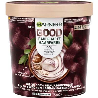 Garnier GOOD Dauerhafte Haarfarbe 4.61 Sonnenaufgangs-Violett – Coloration ohne Ammoniak, bis zu 100% Grauabdeckung, 1 Stk. Garnier GOOD Dauerhafte Haarfarbe 4.61 Sonnenaufgangs-Violett – Coloration ohne Ammoniak, bis zu 100% Grauabdeckung, 1 Stk.