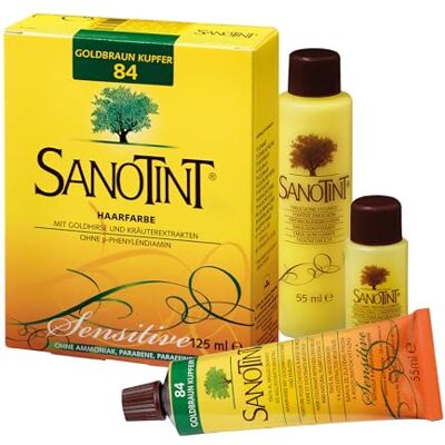 Sanotint Haarfarbe Sensitive Nr. 84 "Goldbraun Kupfer" Naturnahe dauerhafte Haarfarbe mit Goldhirse und wertvollen pflanzlichen Extrakten – 100% Grauabdeckung – vegan 125 ml Sanotint Haarfarbe Sensitive Nr. 84 "Goldbraun Kupfer" Naturnahe dauerhafte Haarfarbe mit Goldhirse und wertvollen pflanzlichen Extrakten – 100% Grauabdeckung – vegan 125 ml