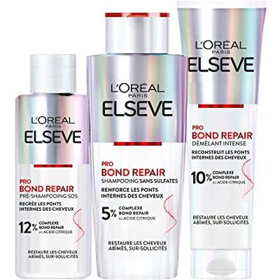 L'Oreal Paris L'Oréal Paris – Tiefenreparaturprotokoll – geschädigtes Haar – Trio zur reparierenden Pflege – Vor-Shampoo + Shampoo + Entwirrung – Keratin-Behandlung – ohne Sulfate – Elseve Bond Repair Plus L'Oreal Paris L'Oréal Paris – Tiefenreparaturprotokoll – geschädigtes Haar – Trio zur reparierenden Pflege – Vor-Shampoo + Shampoo + Entwirrung – Keratin-Behandlung – ohne Sulfate – Elseve Bond Repair Plus