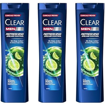 Clear Men Shampoo Herren Refreshing Grease Control, Für Fettiges Haar, Anti-Schuppen- und Anti-Talg-Wirkung, Bis zu 100% Schutz vor Schuppen, Mit Niacinamid, 3x 225 ml Clear Men Shampoo Herren Refreshing Grease Control, Für Fettiges Haar, Anti-Schuppen- und Anti-Talg-Wirkung, Bis zu 100% Schutz vor Schuppen, Mit Niacinamid, 3x 225 ml