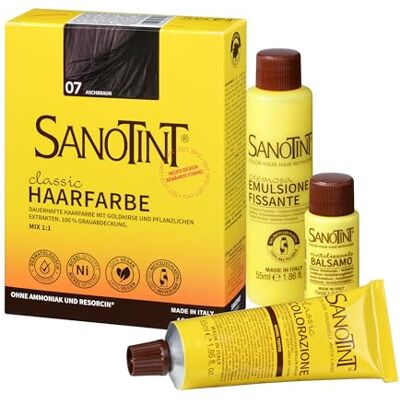 Sanotint Haarfarbe Classic Nr. 07 "Aschbraun" Naturnahe dauerhafte Haarfarbe mit Goldhirse und wertvollen pflanzlichen Extrakten – 100% Grauabdeckung – vegan 125 ml Sanotint Haarfarbe Classic Nr. 07 "Aschbraun" Naturnahe dauerhafte Haarfarbe mit Goldhirse und wertvollen pflanzlichen Extrakten – 100% Grauabdeckung – vegan 125 ml