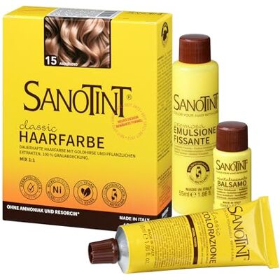 Sanotint Haarfarbe Classic Nr. 15 "Aschblond" Naturnahe dauerhafte Haarfarbe mit Goldhirse und wertvollen pflanzlichen Extrakten – 100% Grauabdeckung – vegan 125 ml Sanotint Haarfarbe Classic Nr. 15 "Aschblond" Naturnahe dauerhafte Haarfarbe mit Goldhirse und wertvollen pflanzlichen Extrakten – 100% Grauabdeckung – vegan 125 ml