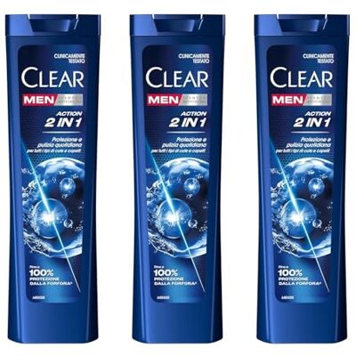 Clear Men Shampoo Herren Action 2in1, Für Alle Kopfhaut- und Haartypen, Anti-Schuppen- und Anti-Haarausfall-Wirkung, Bis zu 100% Schutz vor Schuppen, Mit Niacinamid, 3x 225ml Clear Men Shampoo Herren Action 2in1, Für Alle Kopfhaut- und Haartypen, Anti-Schuppen- und Anti-Haarausfall-Wirkung, Bis zu 100% Schutz vor Schuppen, Mit Niacinamid, 3x 225ml