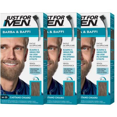 Just for men Barba & Baffi, Tinta Per Barba Uomo, Tintura Senza Ammoniaca, Elimina I Peli Grigi, Con Pettine Applicatore, Colore Castano Chiaro, M25 (3 Pack) Just for men Barba & Baffi, Tinta Per Barba Uomo, Tintura Senza Ammoniaca, Elimina I Peli Grigi, Con Pettine Applicatore, Colore Castano Chiaro, M25 (3 Pack)