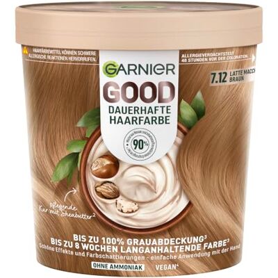 Garnier GOOD Dauerhafte Haarfarbe 7.12 Latte Macchiato Braun, permanente Coloration, ohne Ammoniak, bis zu 100% Grauabdeckung, langanhaltende Farbe, einfache Anwendung, angenehmer Duft, 1 Stk. Garnier GOOD Dauerhafte Haarfarbe 7.12 Latte Macchiato Braun, permanente Coloration, ohne Ammoniak, bis zu 100% Grauabdeckung, langanhaltende Farbe, einfache Anwendung, angenehmer Duft, 1 Stk.