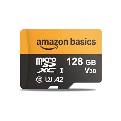 Amazon Basics 128-GB-microSDXC-Karte mit Adapter, Lesegeschwindigkeit bis zu 200 MB/s, 1er-Pack Amazon Basics 128-GB-microSDXC-Karte mit Adapter, Lesegeschwindigkeit bis zu 200 MB/s, 1er-Pack