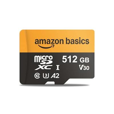 Amazon Basics 512-GB-microSDXC-Karte mit Adapter, Lesegeschwindigkeit bis zu 200 MB/s, 1er-Pack Amazon Basics 512-GB-microSDXC-Karte mit Adapter, Lesegeschwindigkeit bis zu 200 MB/s, 1er-Pack