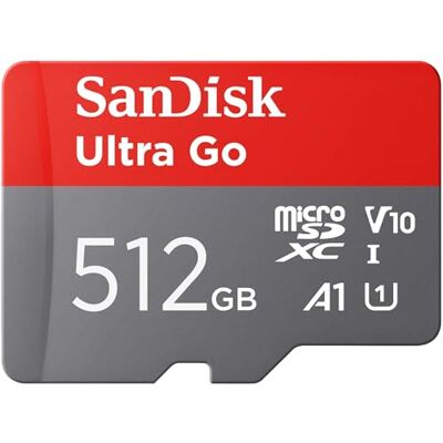 SanDisk 512 GB Ultra Go Micro SDXC Speicherkarte + SD Adapter (Für Android Smartphones und Tablets, bis zu 150 MB/s Lesegeschwindigkeit) A1, Full HD Video, UHS-I, Class 10, U1, Für Amazon SanDisk 512 GB Ultra Go Micro SDXC Speicherkarte + SD Adapter (Für Android Smartphones und Tablets, bis zu 150 MB/s Lesegeschwindigkeit) A1, Full HD Video, UHS-I, Class 10, U1, Für Amazon