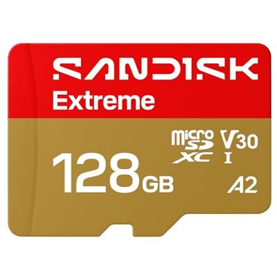 SanDisk Extreme microSDXC 128 GB, UHS-I-Karte + SD Adapter (bis zu 245 MB/s Lesen und 120 MB/s Schreiben, 5,3K Video, C10, V30, U3, A2) Actionkameras, Drohnen, Android-Geräte SanDisk Extreme microSDXC 128 GB, UHS-I-Karte + SD Adapter (bis zu 245 MB/s Lesen und 120 MB/s Schreiben, 5,3K Video, C10, V30, U3, A2) Actionkameras, Drohnen, Android-Geräte