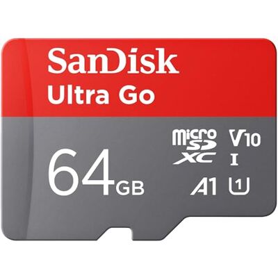 SanDisk 64 GB Ultra Go Micro SDXC Speicherkarte + SD Adapter (Für Android Smartphones und Tablets, bis zu 150 MB/s Lesegeschwindigkeit) A1, Full HD Video, UHS-I, Class 10, U1, Für Amazon SanDisk 64 GB Ultra Go Micro SDXC Speicherkarte + SD Adapter (Für Android Smartphones und Tablets, bis zu 150 MB/s Lesegeschwindigkeit) A1, Full HD Video, UHS-I, Class 10, U1, Für Amazon