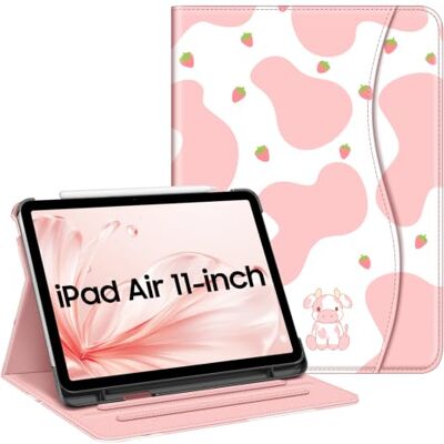 FINTIE Hülle für iPad Air 11 Zoll, iPad Air 5./4. Generation 10,9 Zoll Multi-Winkel Betrachtung Folio Stand Schutzhülle Case mit Stifthalter & Dokumentschlitze, Auto Schlaf/Wach, Strawberry Cow FINTIE Hülle für iPad Air 11 Zoll, iPad Air 5./4. Generation 10,9 Zoll Multi-Winkel Betrachtung Folio Stand Schutzhülle Case mit Stifthalter & Dokumentschlitze, Auto Schlaf/Wach, Strawberry Cow