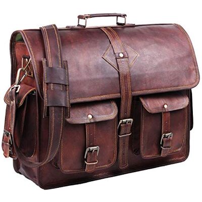 HULSH Laptoptasche aus Leder im Vintage-Stil für Herren, 45,7 cm (18 Zoll) mit rustikalem Look, braune Aktentasche, Braun, Vintage HULSH Laptoptasche aus Leder im Vintage-Stil für Herren, 45,7 cm (18 Zoll) mit rustikalem Look, braune Aktentasche, Braun, Vintage