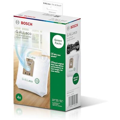 Bosch 4x Staubsaugerbeutel Typ G ALL Eco BBZGALLECO, nachhaltig, 50% weniger Plastik, starke Leistung, hohe Filtration, Hygieneverschluss, geeignet für Allergiker, passend für alle Beutelsauger Bosch 4x Staubsaugerbeutel Typ G ALL Eco BBZGALLECO, nachhaltig, 50% weniger Plastik, starke Leistung, hohe Filtration, Hygieneverschluss, geeignet für Allergiker, passend für alle Beutelsauger