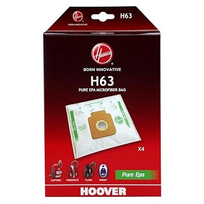 Hoover H63 Staubsaugerbeutel, Originalersatzteil, Mikrofaser, Pure EPA, geruchsabsorbierendes Aktivkohlesystem, kompatibel mit Bodenstaubsaugern, 4 Stück Hoover H63 Staubsaugerbeutel, Originalersatzteil, Mikrofaser, Pure EPA, geruchsabsorbierendes Aktivkohlesystem, kompatibel mit Bodenstaubsaugern, 4 Stück