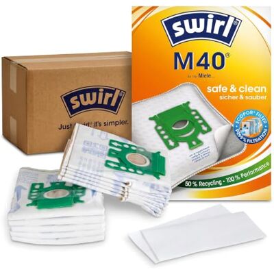 Swirl M 40 EcoPor Staubsaugerbeutel (10 Beutel), reißfeste Staubbeutel für einige Siemens & Bosch Staubsauger, im Umkarton aus Altpapier, 99,9% Filterung von Hausstaub & allergenem Feinstaub Swirl M 40 EcoPor Staubsaugerbeutel (10 Beutel), reißfeste Staubbeutel für einige Siemens & Bosch Staubsauger, im Umkarton aus Altpapier, 99,9% Filterung von Hausstaub & allergenem Feinstaub