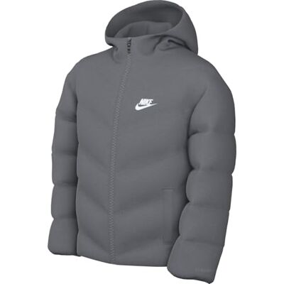 NIKE Unisex Kinder Sportswear All Day Play Mit Weiter Passform Für Ältere Therma-FIT-Puffer-Jacke, Smoke Grey/Weiß, 10-11 Jahre EU NIKE Unisex Kinder Sportswear All Day Play Mit Weiter Passform Für Ältere Therma-FIT-Puffer-Jacke, Smoke Grey/Weiß, 10-11 Jahre EU
