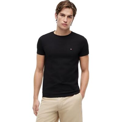 Tommy Hilfiger Herren T-Shirt Kurzarm Core Stretch Slim Fit, Schwarz (Black), XXL Tommy Hilfiger Herren T-Shirt Kurzarm Core Stretch Slim Fit, Schwarz (Black), XXL