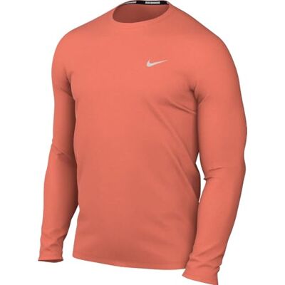 NIKE Herren Miler Dri-Fit Uv Running Langarmshirt, Lt Wild Mango/Reflective Silv, L NIKE Herren Miler Dri-Fit Uv Running Langarmshirt, Lt Wild Mango/Reflective Silv, L