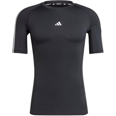 Adidas Men's Techfit Compression Training 3-Stripes T-Shirt, Black, L Adidas Men's Techfit Compression Training 3-Stripes T-Shirt, Black, L