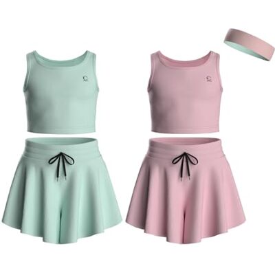 Essenclo Flowy Girls Butterfly Shorts Skirts w/Pockets & Athletic Sleeveless Tank Tops, Dance Tennis Cheer Running (5pc Set) E2106 Set-9-7-8 Essenclo Flowy Girls Butterfly Shorts Skirts w/Pockets & Athletic Sleeveless Tank Tops, Dance Tennis Cheer Running (5pc Set) E2106 Set-9-7-8