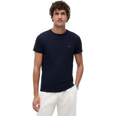 Tommy Hilfiger Herren T-Shirt Kurzarm Core Stretch Slim Fit, Blau (Desert Sky), M Tommy Hilfiger Herren T-Shirt Kurzarm Core Stretch Slim Fit, Blau (Desert Sky), M