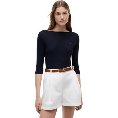 Tommy Hilfiger Damen Langarmshirt New Cody Slim U-Boot-Ausschnitt, Blau (Nos Desert Sky), XXL Tommy Hilfiger Damen Langarmshirt New Cody Slim U-Boot-Ausschnitt, Blau (Nos Desert Sky), XXL