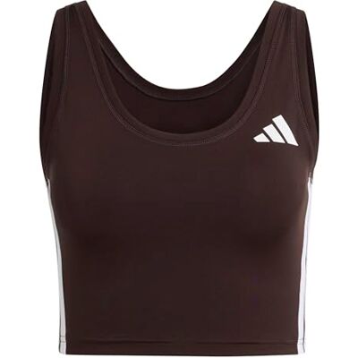 Adidas Damen Train Essentials 3-Stripes Cropped Tank Top Shirt, Aurora Coffee/White, S Adidas Damen Train Essentials 3-Stripes Cropped Tank Top Shirt, Aurora Coffee/White, S