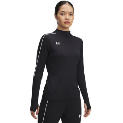 Under Armour Damen Challenger Midlayer, schnelltrocknendes Fußball Funktionsshirt mit Langen Ärmeln, geschmeidiger Pullover mit 1/4-Zip,Black / / White,SM Under Armour Damen Challenger Midlayer, schnelltrocknendes Fußball Funktionsshirt mit Langen Ärmeln, geschmeidiger Pullover mit 1/4-Zip,Black / / White,SM