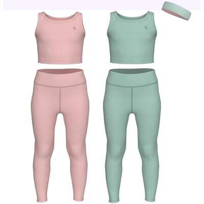 Essenclo Girls Athletic Leggings Yoga Pants w/Sleeveless Crop Tank Tops for Kids Workout Cheer Dance Run Sizes 3-16, 5pc Set E2110 Set-14-5-6 Essenclo Girls Athletic Leggings Yoga Pants w/Sleeveless Crop Tank Tops for Kids Workout Cheer Dance Run Sizes 3-16, 5pc Set E2110 Set-14-5-6