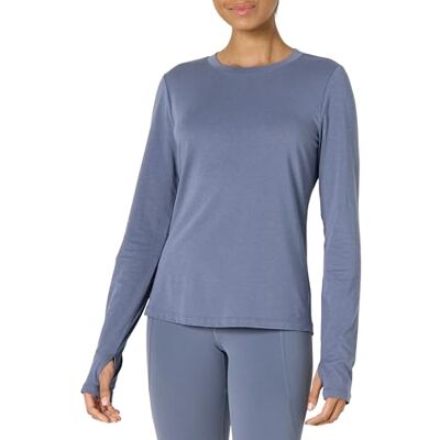 Amazon Essentials Damen Active Soft Cotton Leichte Yoga-Workout-Sportoberteile mit Rundhalsausschnitt und Langen Ärmeln, Regular Fit, Schiefergrau, XS Amazon Essentials Damen Active Soft Cotton Leichte Yoga-Workout-Sportoberteile mit Rundhalsausschnitt und Langen Ärmeln, Regular Fit, Schiefergrau, XS