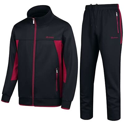 PUMPITU Herren Casual Athletic Trainingsanzug Langarm Sweatsuit Set Full Zip Running Sport Jacke und Hose 2 Stück Outfits, schwarz/rot, X-Large PUMPITU Herren Casual Athletic Trainingsanzug Langarm Sweatsuit Set Full Zip Running Sport Jacke und Hose 2 Stück Outfits, schwarz/rot, X-Large