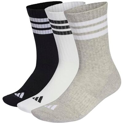 Adidas Unisex 3Stripes Cushioned Sportswear Crew Socks 3 Pair Pack, medium grey heather/white/black, 34-36 Adidas Unisex 3Stripes Cushioned Sportswear Crew Socks 3 Pair Pack, medium grey heather/white/black, 34-36