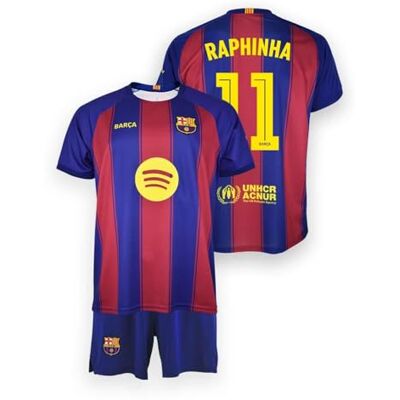 FC Barcelona Blaugrana Raphinha Home Kit T-Shirt, Unisex Kinder, 14 Jahre, offizielle Replika, Rundhalsausschnitt, Polyester FC Barcelona Blaugrana Raphinha Home Kit T-Shirt, Unisex Kinder, 14 Jahre, offizielle Replika, Rundhalsausschnitt, Polyester