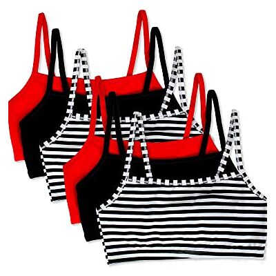 Fruit of the Loom Damen Baumwolle mit Spaghettiträgern – Ganztägiger Komfort und Einfache Bewegung Sport-BH, Undurchsichtige, Streifen/Streifen/Schwarz/Rot/Rot, 70 (6er Pack) Fruit of the Loom Damen Baumwolle mit Spaghettiträgern – Ganztägiger Komfort und Einfache Bewegung Sport-BH, Undurchsichtige, Streifen/Streifen/Schwarz/Rot/Rot, 70 (6er Pack)