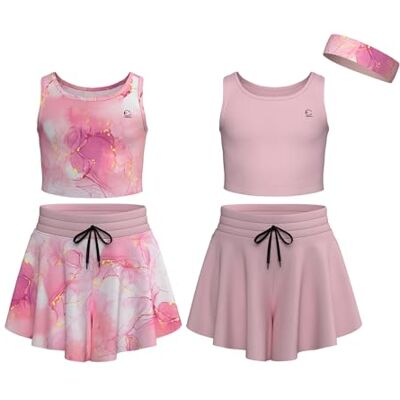 Essenclo Flowy Girls Butterfly Shorts Skirts w/Pockets & Athletic Sleeveless Tank Tops, Dance Tennis Cheer Running (5pc Set) E2106 Set-14-7-8 Essenclo Flowy Girls Butterfly Shorts Skirts w/Pockets & Athletic Sleeveless Tank Tops, Dance Tennis Cheer Running (5pc Set) E2106 Set-14-7-8