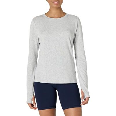 Amazon Essentials Damen Active Soft Cotton Leichte Yoga-Workout-Sportoberteile mit Rundhalsausschnitt und Langen Ärmeln, Regular Fit, Hellgrau Meliert, XL Amazon Essentials Damen Active Soft Cotton Leichte Yoga-Workout-Sportoberteile mit Rundhalsausschnitt und Langen Ärmeln, Regular Fit, Hellgrau Meliert, XL
