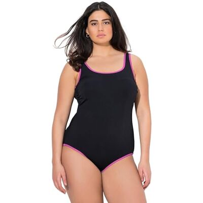 Ulla Popken Damen große Größen Übergrößen Plus Size Badeanzug, farbige Paspeln, ohne Softcups, Rundhal schwarz 50+ 837723100-50+ Ulla Popken Damen große Größen Übergrößen Plus Size Badeanzug, farbige Paspeln, ohne Softcups, Rundhal schwarz 50+ 837723100-50+