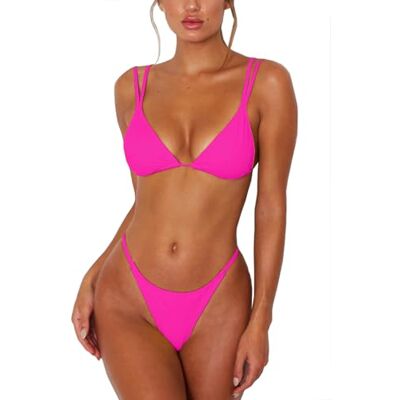 ForBeautyShe Sexy Zweiteiliger Bikini mit Tanga Bottom, doppelte Schultergurte, niedlicher Badeanzug, Dreiecksform Badeanzug ForBeautyShe Sexy Zweiteiliger Bikini mit Tanga Bottom, doppelte Schultergurte, niedlicher Badeanzug, Dreiecksform Badeanzug