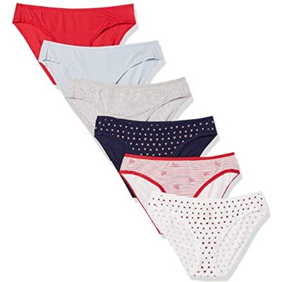 Amazon Essentials Damen Unterhose im Bikini-Schnitt aus Baumwolle Auslauffarben, 6er-Pack, Herzen/Mehrfarbig/Streifen, 42 Amazon Essentials Damen Unterhose im Bikini-Schnitt aus Baumwolle Auslauffarben, 6er-Pack, Herzen/Mehrfarbig/Streifen, 42