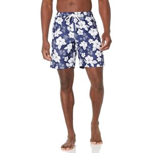 Amazon Essentials Herren 23cm Badehose mit Netzfutter, Taschen und Kordelzugverschluss, Marineblau Hibiskusblume, S Amazon Essentials Herren 23cm Badehose mit Netzfutter, Taschen und Kordelzugverschluss, Marineblau Hibiskusblume, S